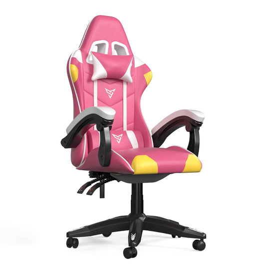 Gaming Chair with Adjustable Headrest and Lumbar Support, Height Adjustable Game Chair for Adult Kids,Blue & Pink