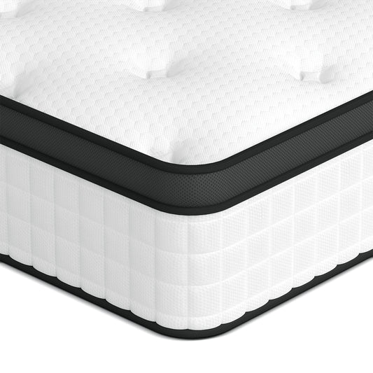Doubleslee Queen Size Memory Foam Mattress, 12" Boxed Memory Foam Hybrid Spring with Motion Isolation and Pressure Relief - Black and White