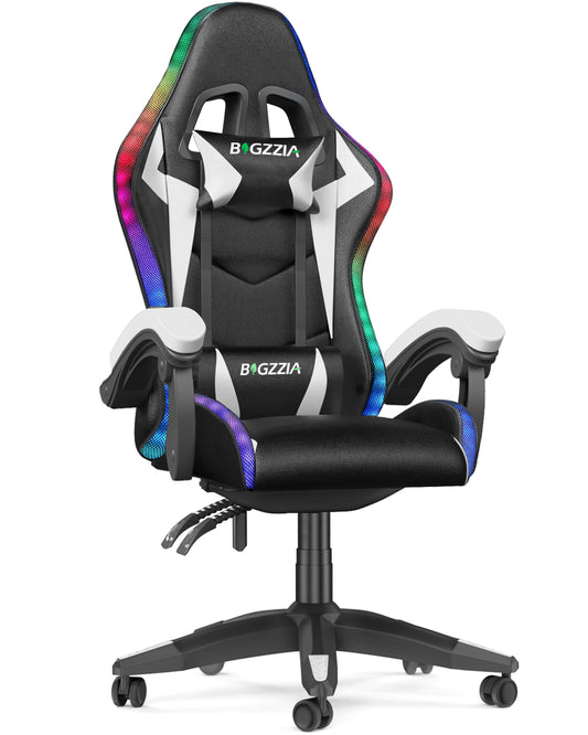 Gaming Chair with LED Lights, Computer Chair with Lumbar Support, Ergonomic High Back Video Game Chair with Swivel Seat and Headrest, Green
