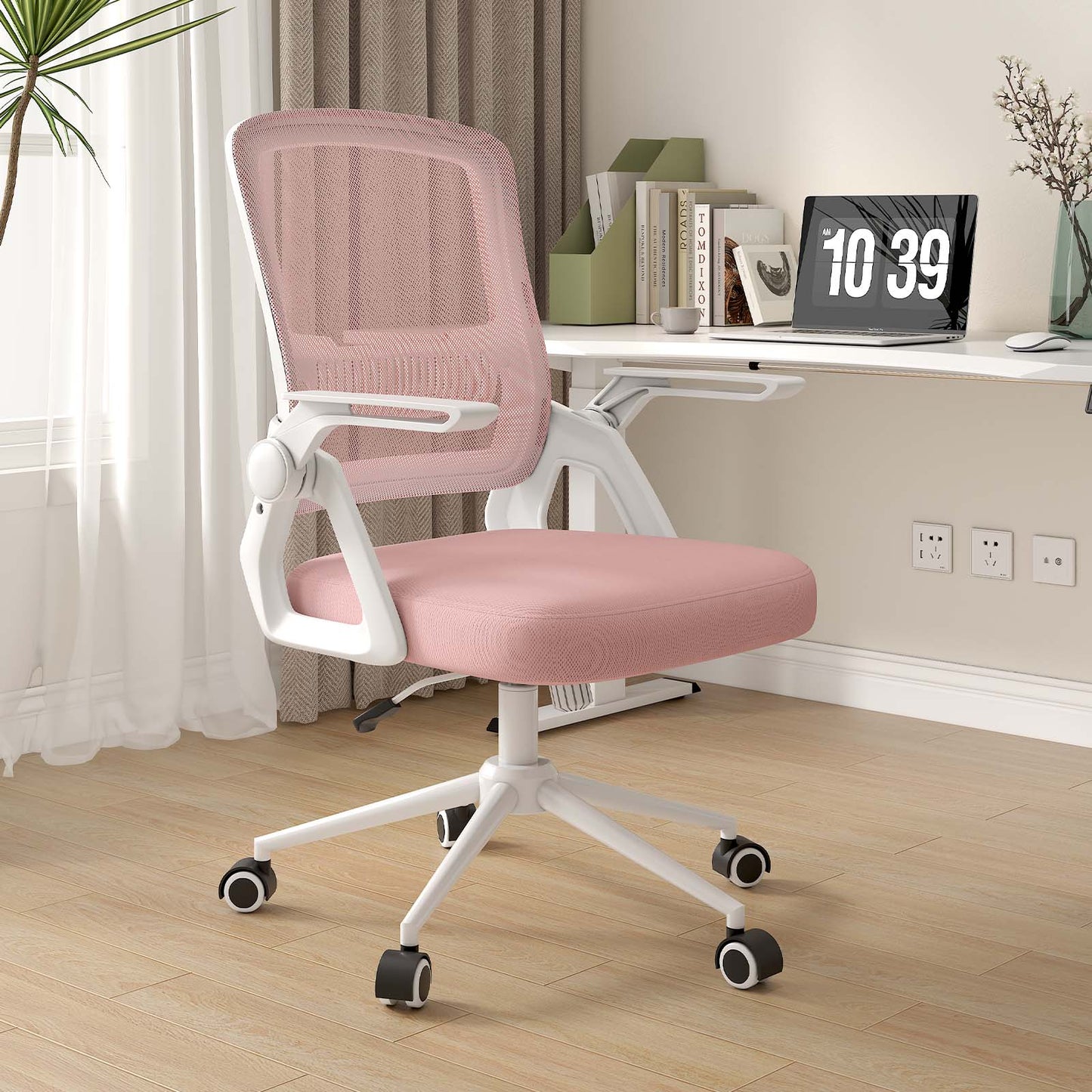 Naspaluro office chair with Flip-Up Arms for Home Office Bedroom, Height Adjustable,Black
