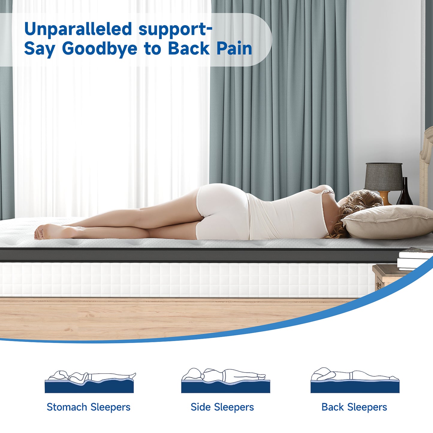 Doubleslee Queen Size Memory Foam Mattress, 12" Boxed Memory Foam Hybrid Spring with Motion Isolation and Pressure Relief - Black and White