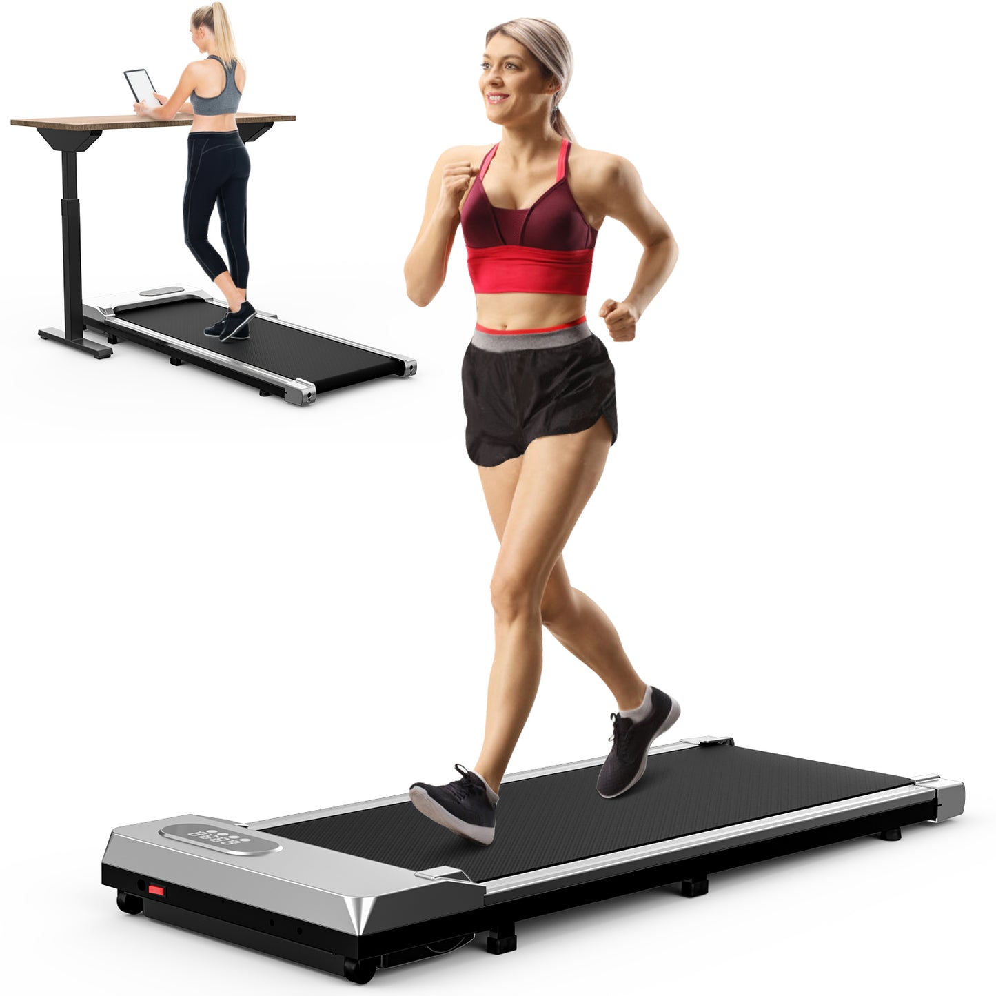 Walking Pad, 2 in 1 Under Desk Treadmill with Remote Control and LCD Display, Compact Treadmill for Home & Office, Silver