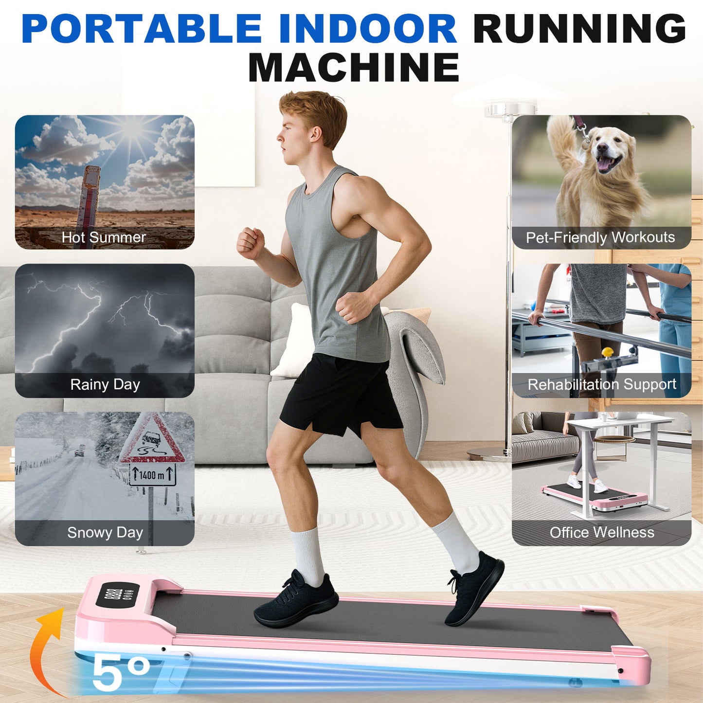 Incline Walking Pad, 3 in 1 Under Desk Treadmill with Ultra Quiet < 40dB, 2.5HP Portable Treadmill for Home Office, Wide Running Belt with 330LB Capacity