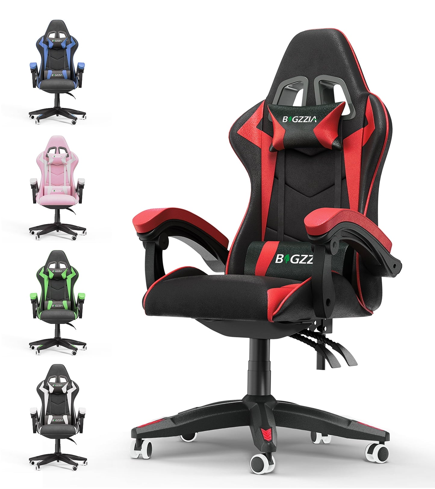 High Back Gaming Chair PU Leather Adjustable Headrest & Lumbar Support, Black & Pink