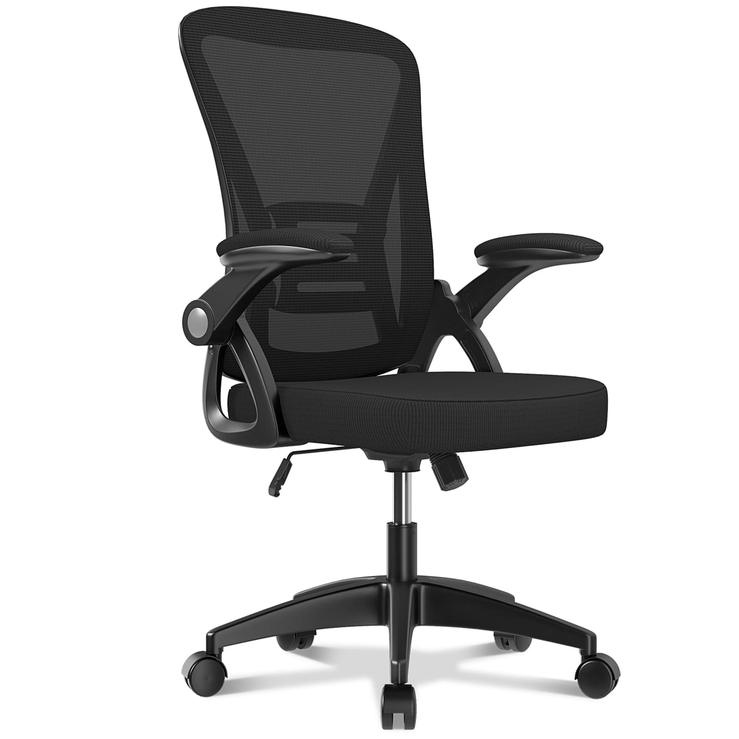 Ergonomic Office Chair, Mid-Back Computer Chair with Adjustable Height, Flip-Up Arms and Lumbar Support, Mesh Desk Chair, Gray
