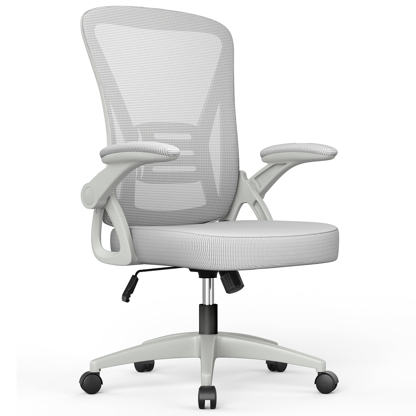 Ergonomic Office Chair, Mid-Back Computer Chair with Adjustable Height, Flip-Up Arms and Lumbar Support, Mesh Desk Chair, Gray