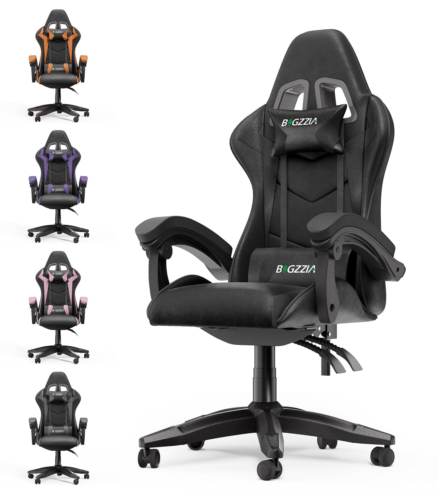 High Back Gaming Chair PU Leather Adjustable Headrest & Lumbar Support, Black & Pink