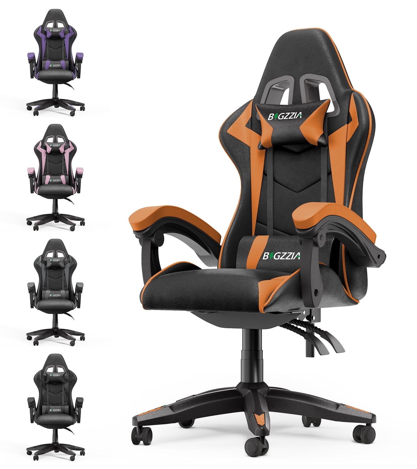 High Back Gaming Chair PU Leather Adjustable Headrest & Lumbar Support, Black & Pink