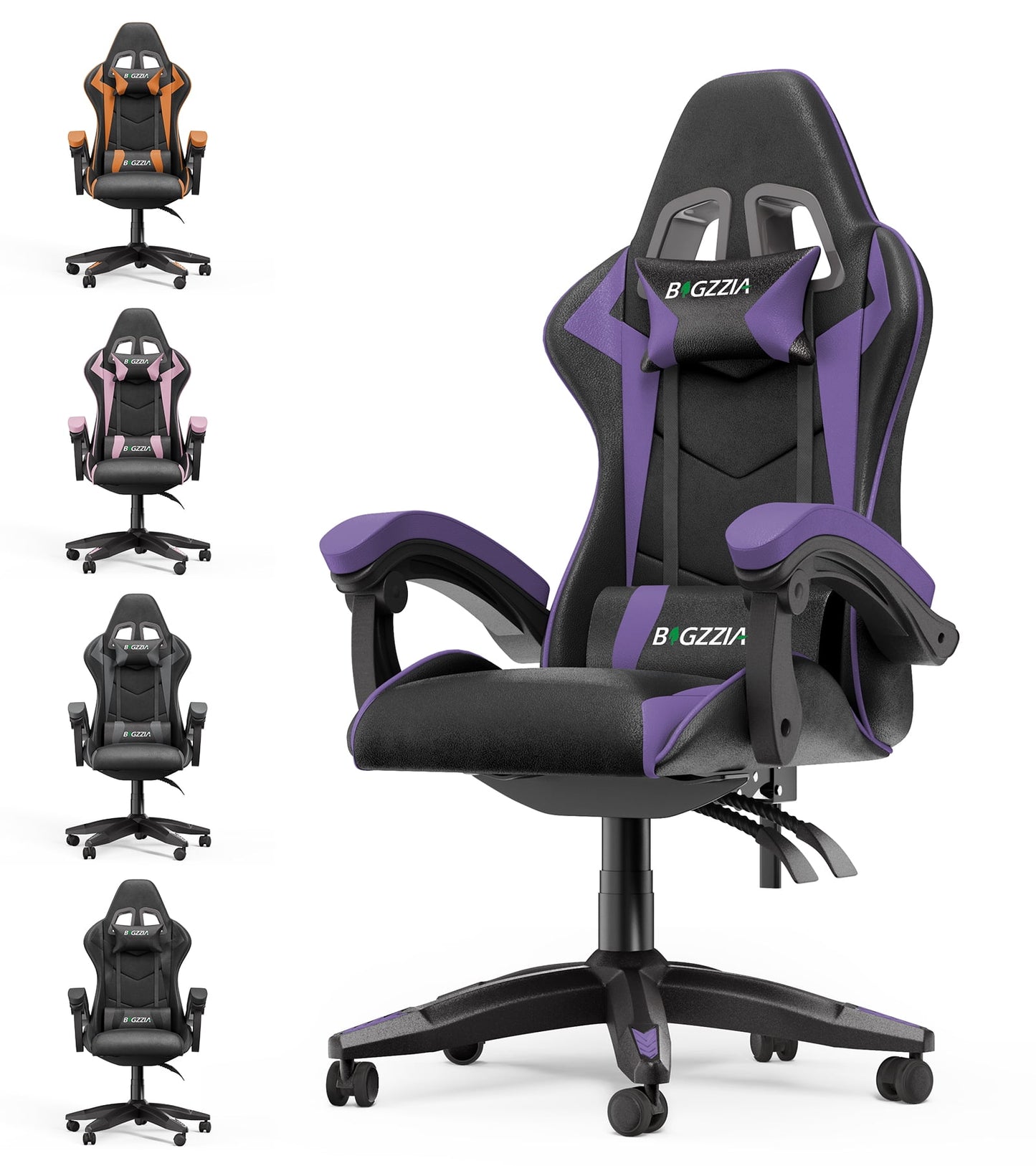 High Back Gaming Chair PU Leather Adjustable Headrest & Lumbar Support, Black & Pink