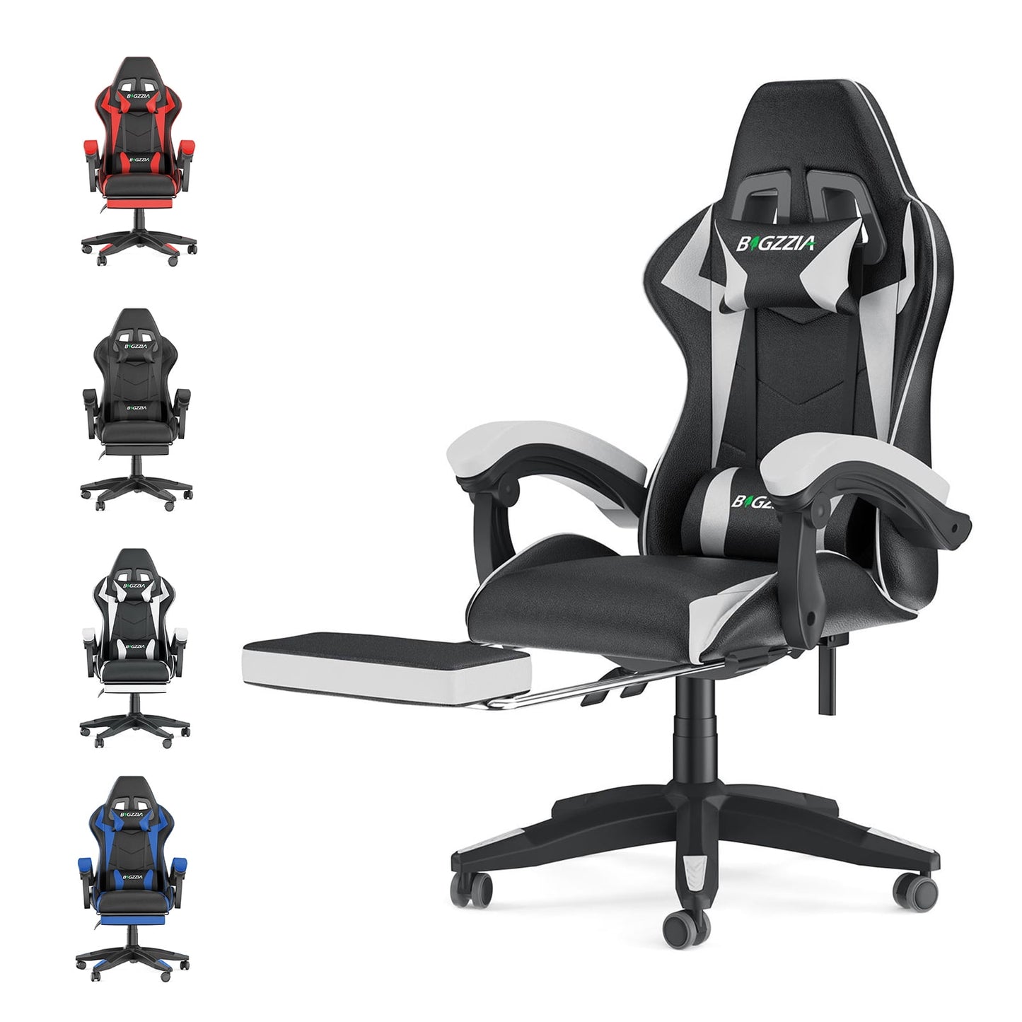 High Back Gaming Chair PU Leather Adjustable Headrest & Lumbar Support, Black & Pink