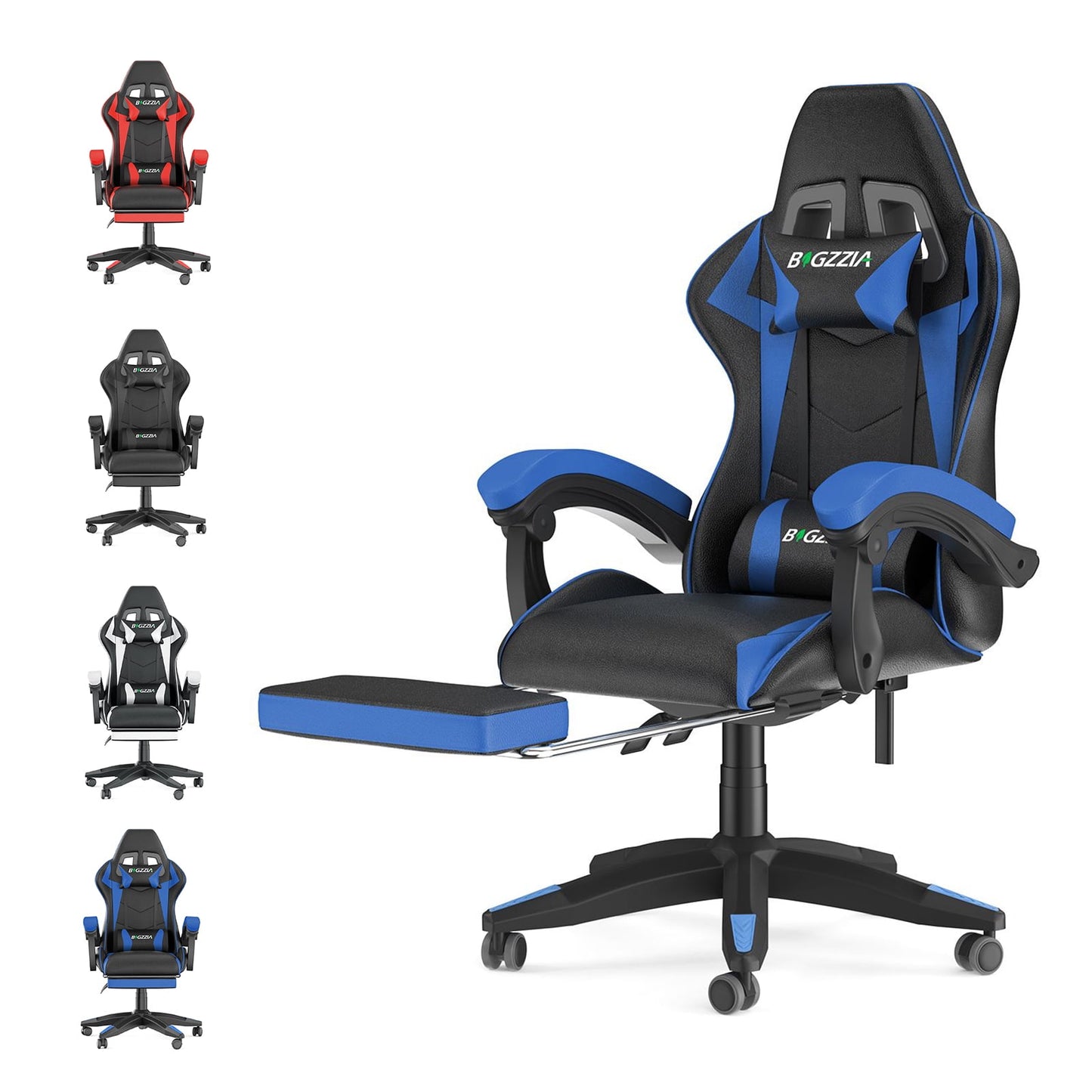 High Back Gaming Chair PU Leather Adjustable Headrest & Lumbar Support, Black & Pink