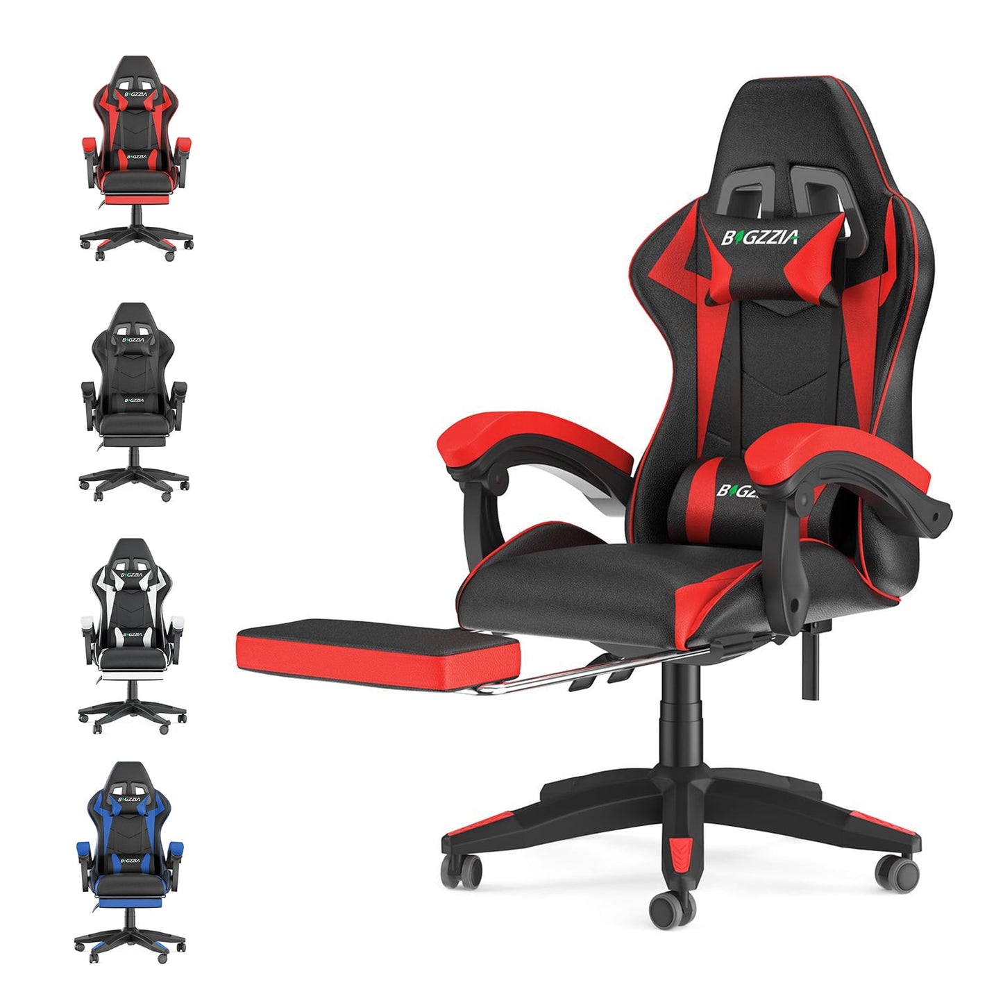 High Back Gaming Chair PU Leather Adjustable Headrest & Lumbar Support, Black & Pink