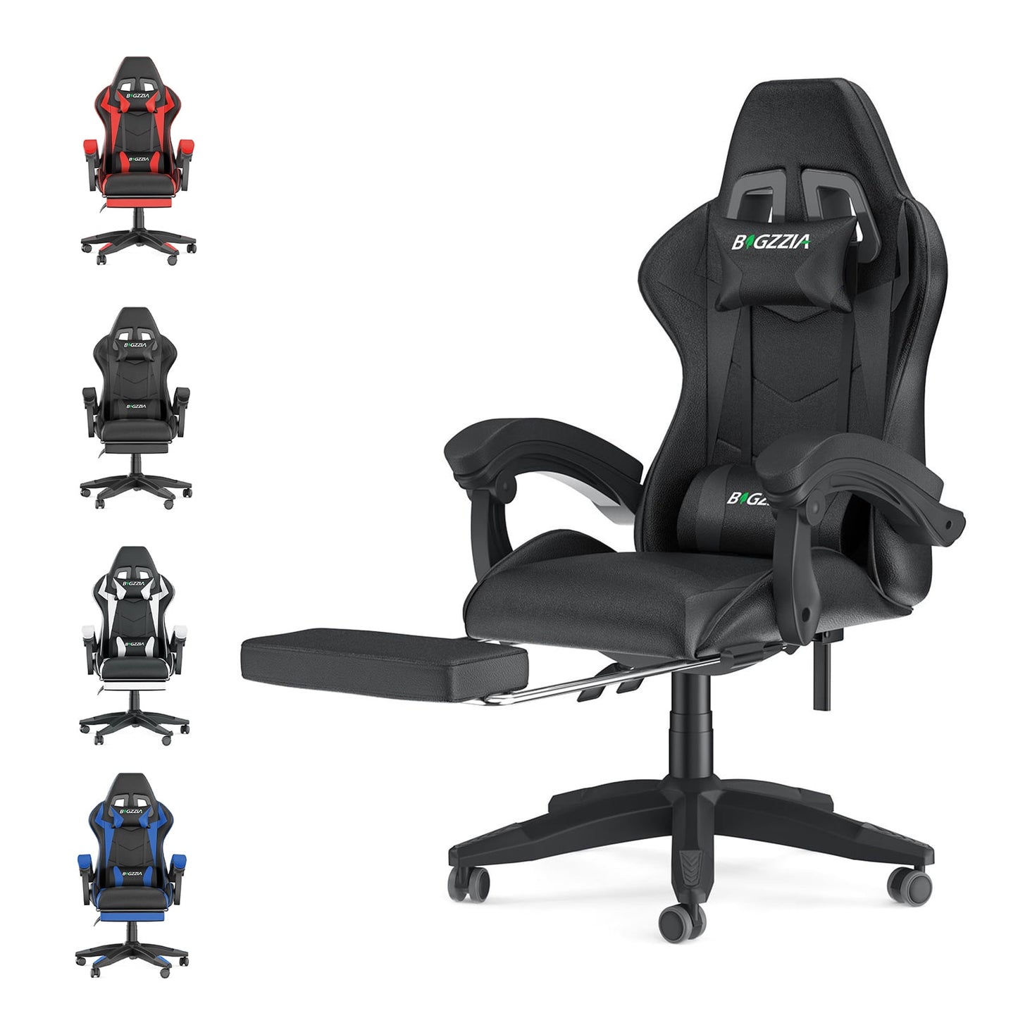 High Back Gaming Chair PU Leather Adjustable Headrest & Lumbar Support, Black & Pink