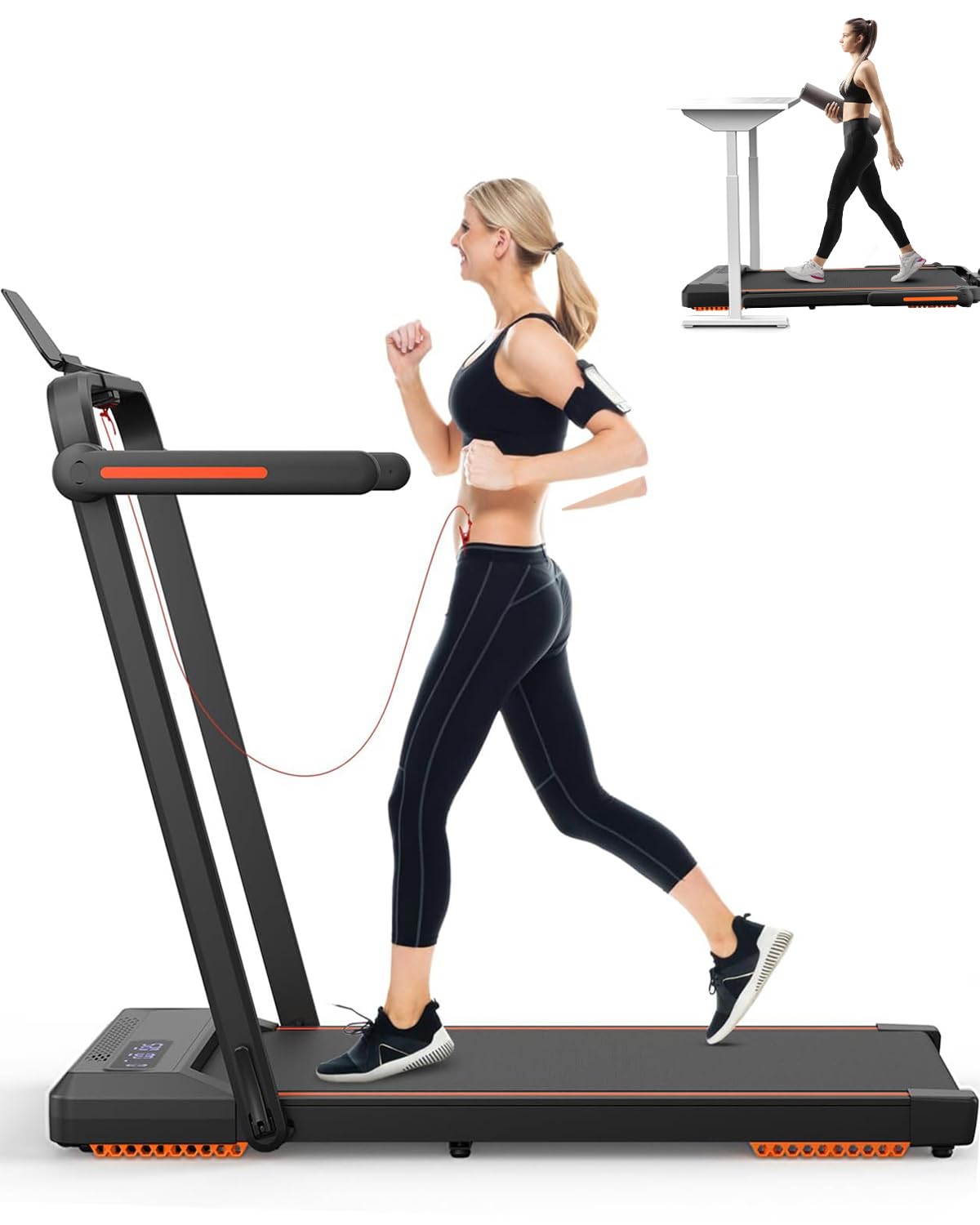 Dskeuzeew Walking Pad Treadmill YQ-T4015, APP & Remote Control 2 in 1 Folding Treadmill with LED Display, Shock Absorption, 1-12km/h Adjustable Speed