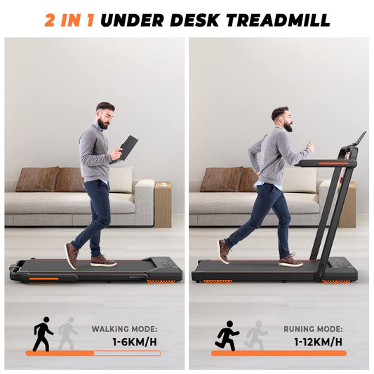 Dskeuzeew Walking Pad Treadmill YQ-T4015, APP & Remote Control 2 in 1 Folding Treadmill with LED Display, Shock Absorption, 1-12km/h Adjustable Speed