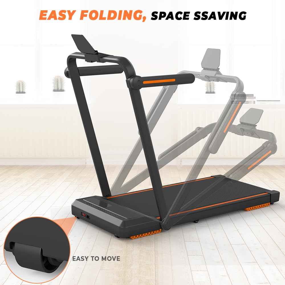 Dskeuzeew Walking Pad Treadmill YQ-T4015, APP & Remote Control 2 in 1 Folding Treadmill with LED Display, Shock Absorption, 1-12km/h Adjustable Speed