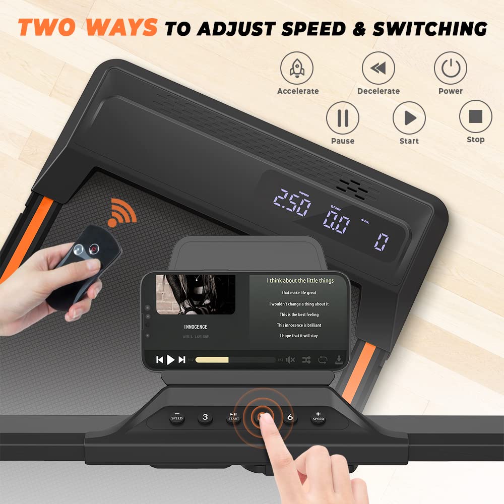 Dskeuzeew Walking Pad Treadmill YQ-T4015, APP & Remote Control 2 in 1 Folding Treadmill with LED Display, Shock Absorption, 1-12km/h Adjustable Speed