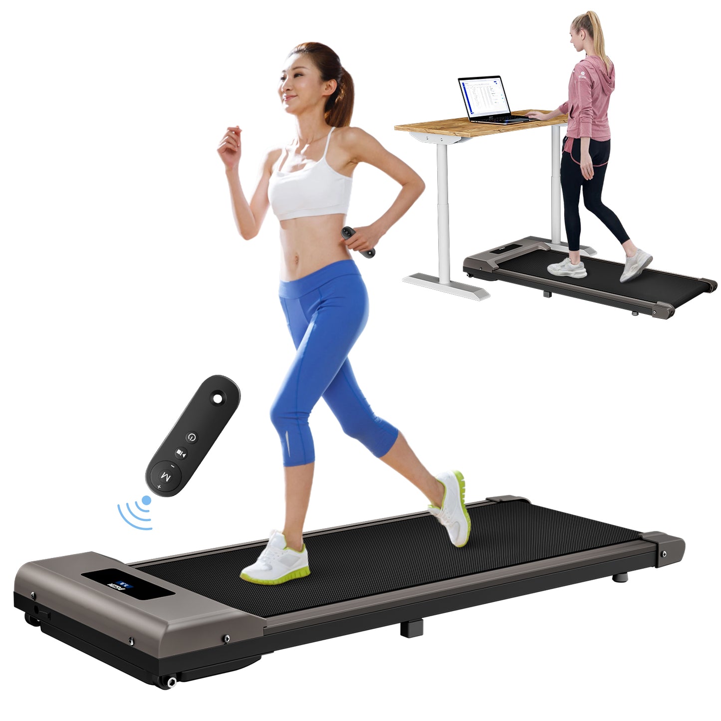 Walking Pad Under Desk Treadmill, Portable Treadmills Motorized Running Machine for Home, 6.25MPH, No Assembly Required, Remote Control, 240 Lb Capacity