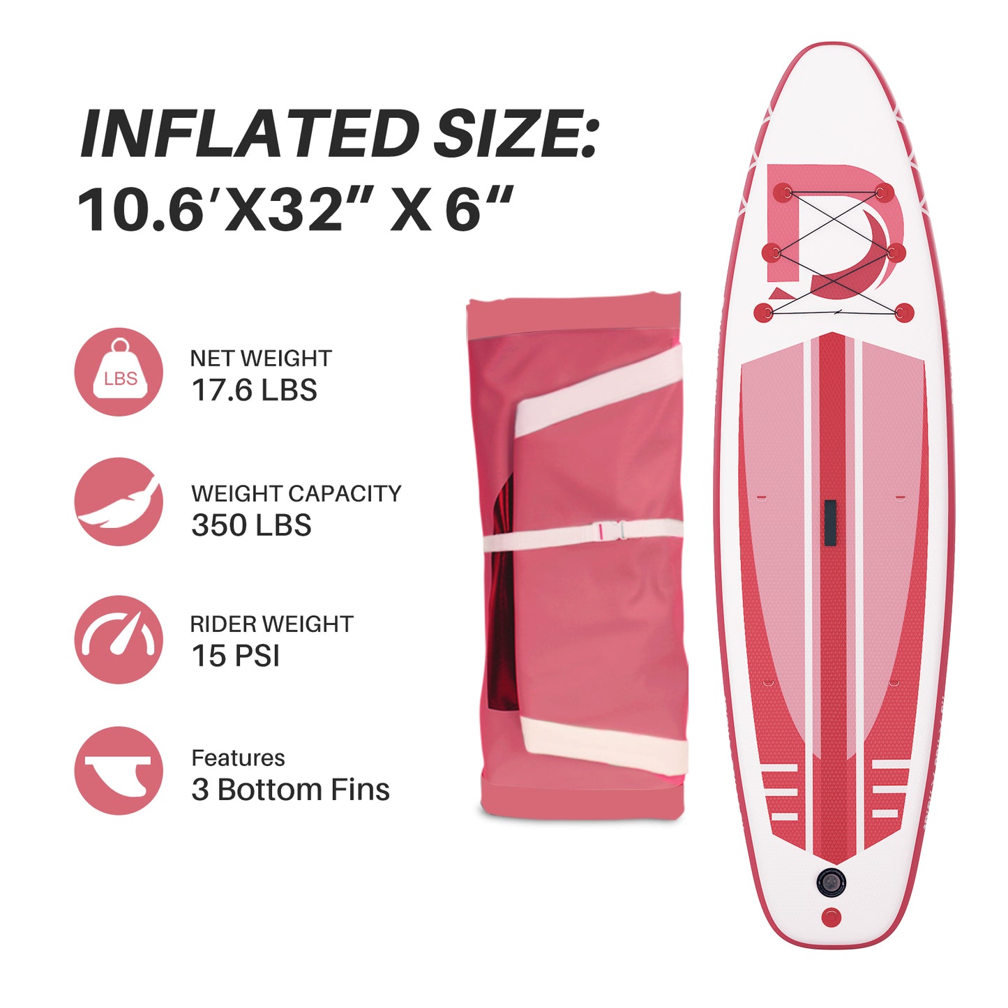 Inflatable Stand Up Paddle Board, 10.6'x32 x6 Extra Wide Ultra-Light (17lbs) SUP Paddleboard with Backpack, Floating Paddle, Dual Action Pump, Fins, Standing Paddle Boards for Youth Adults