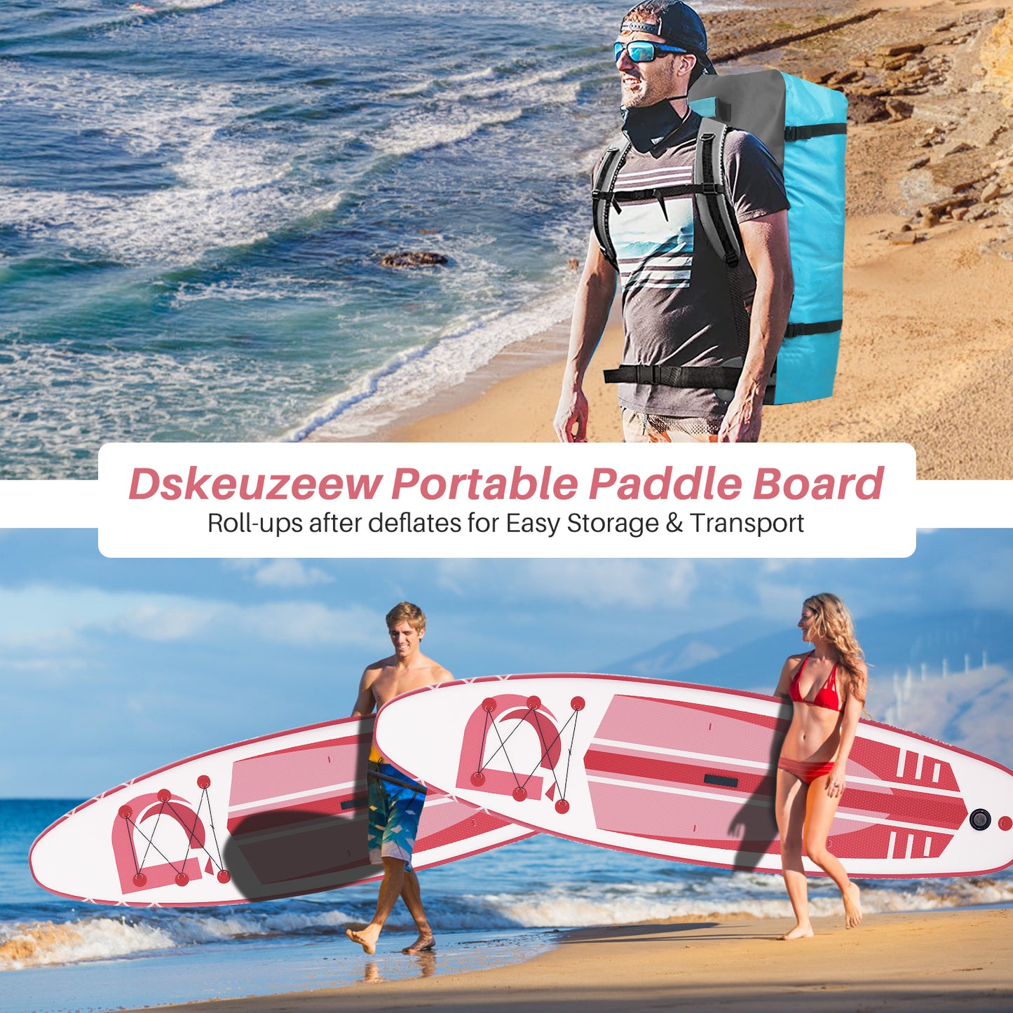 Inflatable Stand Up Paddle Board, 10.6'x32 x6 Extra Wide Ultra-Light (17lbs) SUP Paddleboard with Backpack, Floating Paddle, Dual Action Pump, Fins, Standing Paddle Boards for Youth Adults