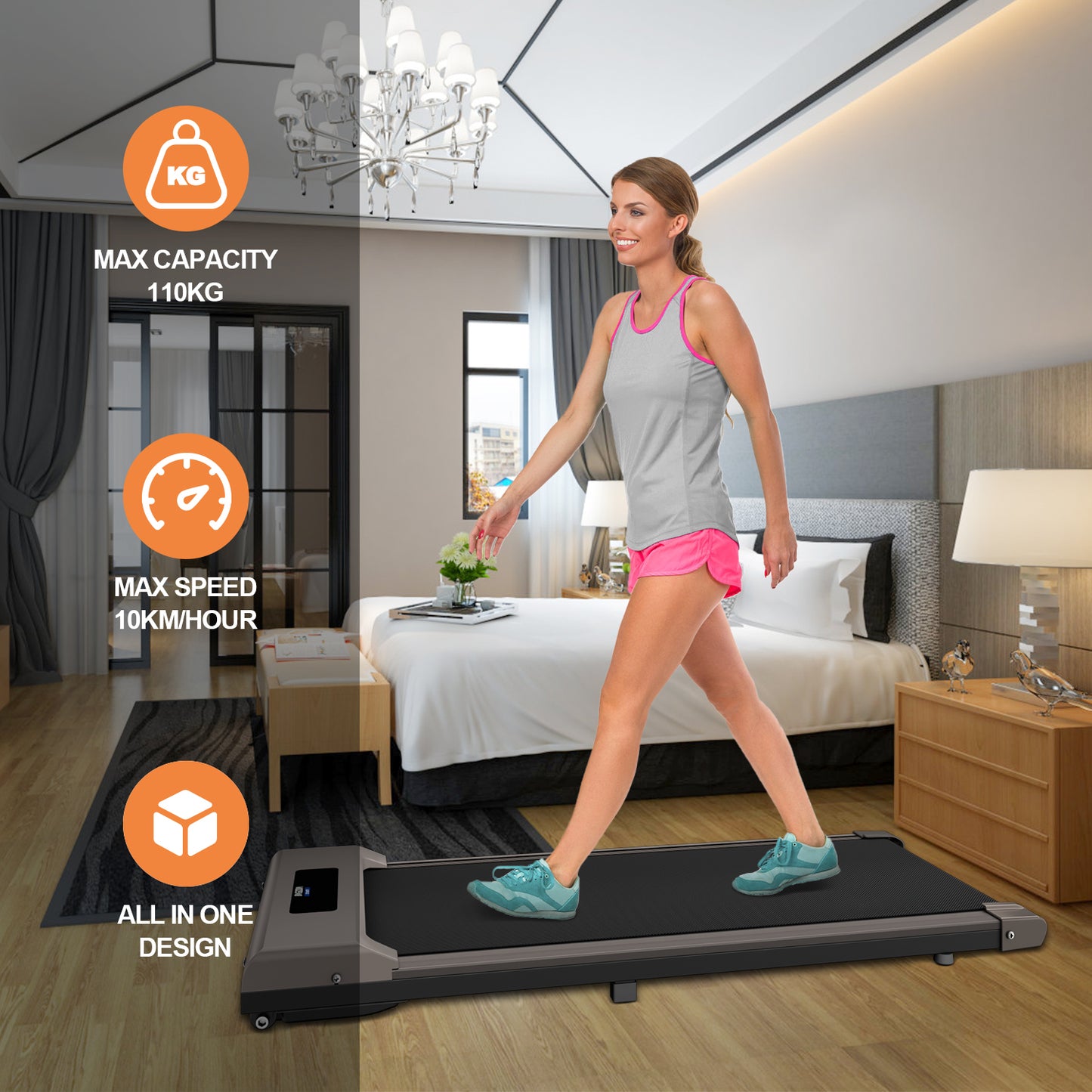 Walking Pad Under Desk Treadmill, Portable Treadmills Motorized Running Machine for Home, 6.25MPH, No Assembly Required, Remote Control, 240 Lb Capacity