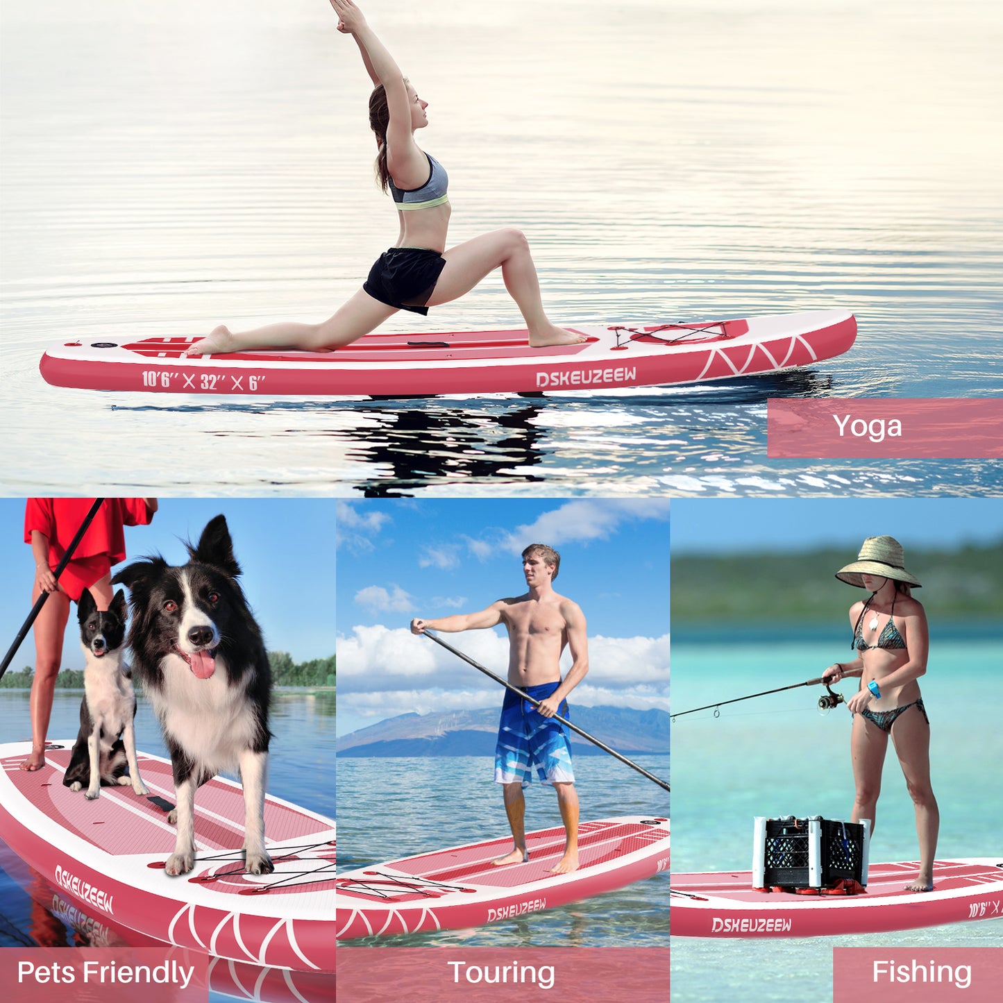 Inflatable Stand Up Paddle Board, 10.6'x32 x6 Extra Wide Ultra-Light (17lbs) SUP Paddleboard with Backpack, Floating Paddle, Dual Action Pump, Fins, Standing Paddle Boards for Youth Adults