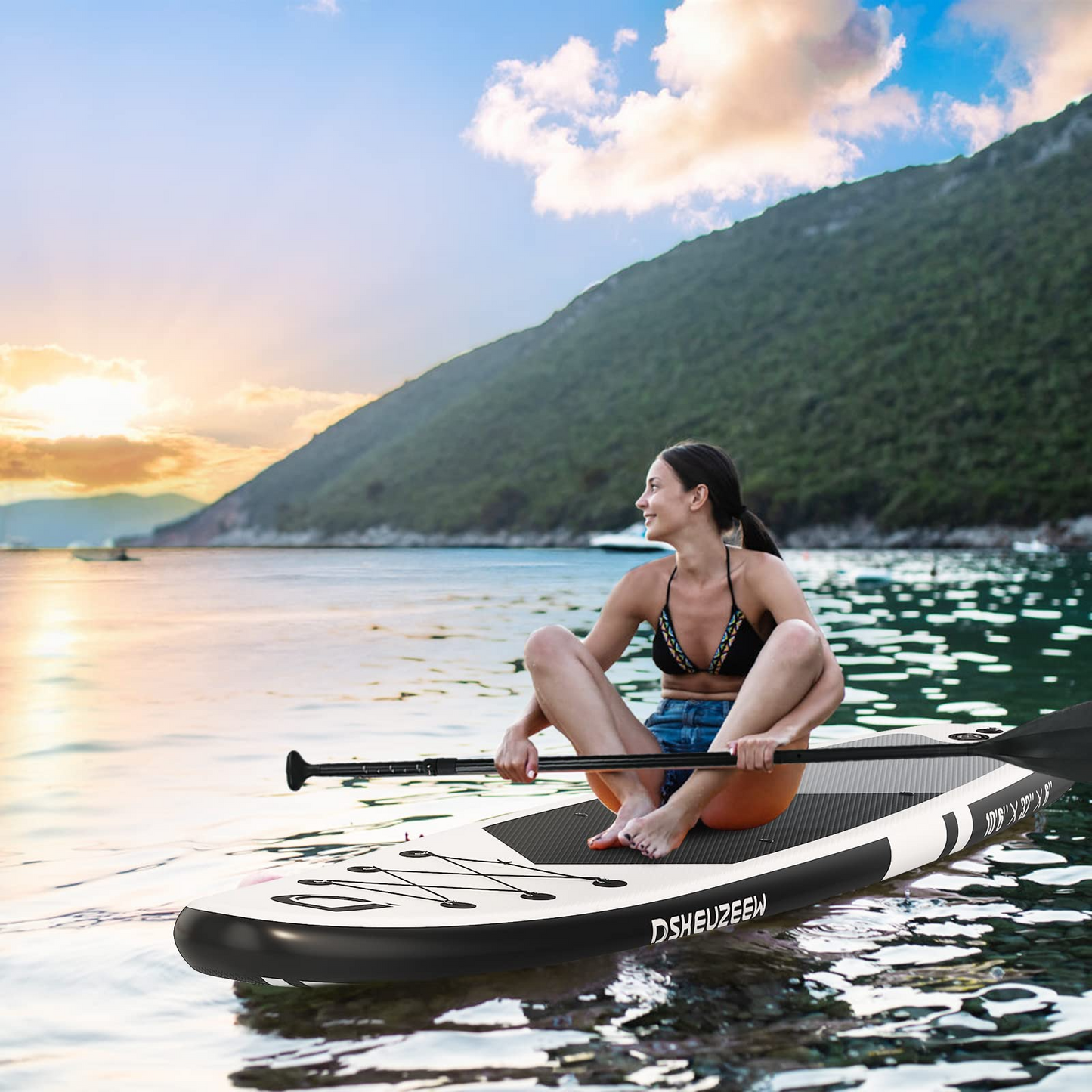 Inflatable Stand Up Paddle Board, 10.6'x32 x6 Extra Wide Ultra-Light (17lbs) SUP Paddleboard with Backpack, Floating Paddle, Dual Action Pump, Fins, Standing Paddle Boards for Youth Adults