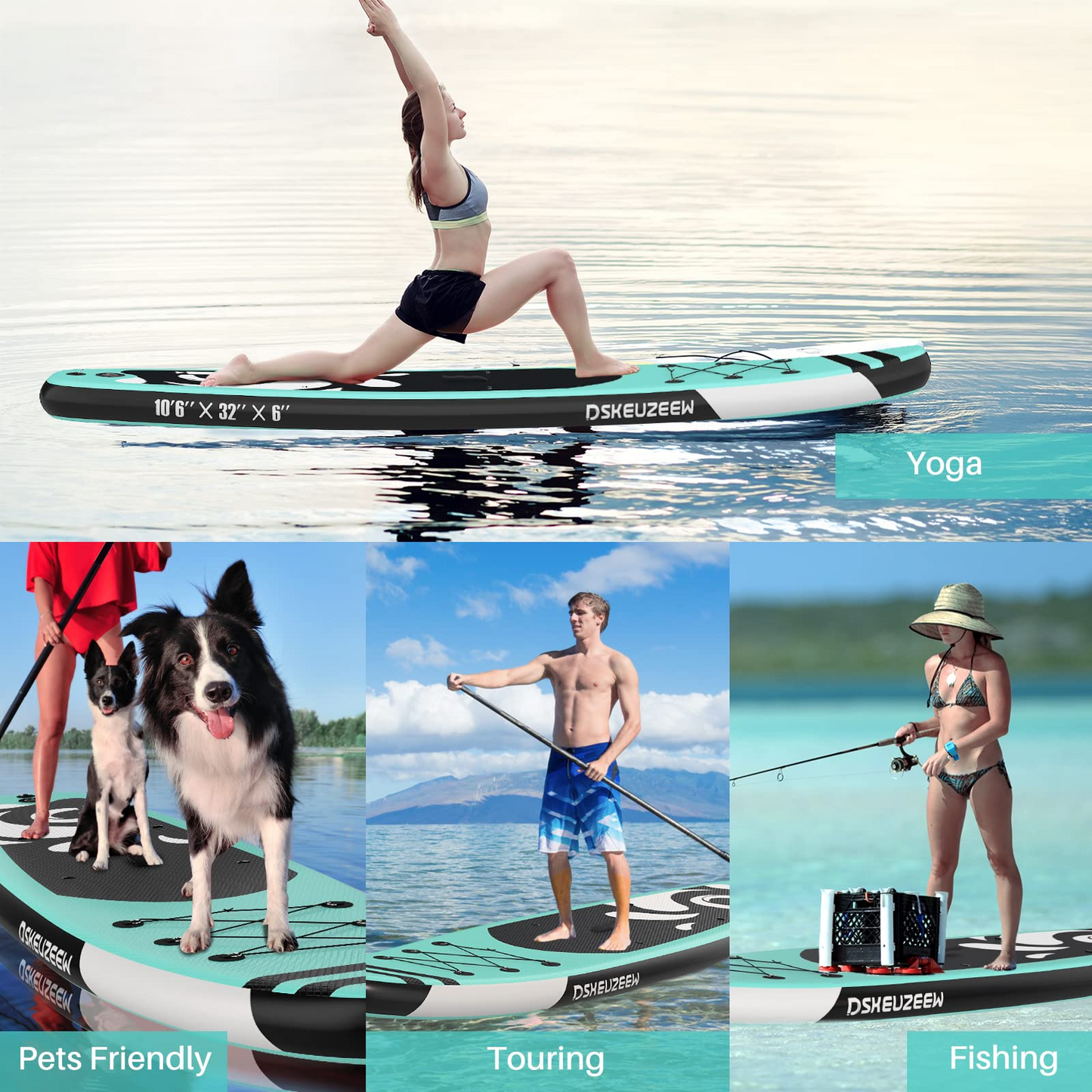 Inflatable Stand Up Paddle Board, 10.6'x32 x6 Extra Wide Ultra-Light (17lbs) SUP Paddleboard with Backpack, Floating Paddle, Dual Action Pump, Fins, Standing Paddle Boards for Youth Adults