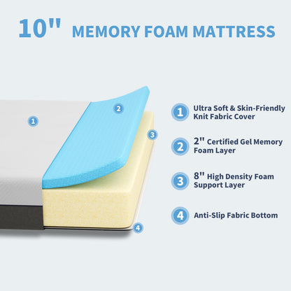 Doubleslee King Mattress, 12" Gel Memory Foam Mattress King Size, Innerspring Hybrid Mattress in a Box - Double-Sided Use.