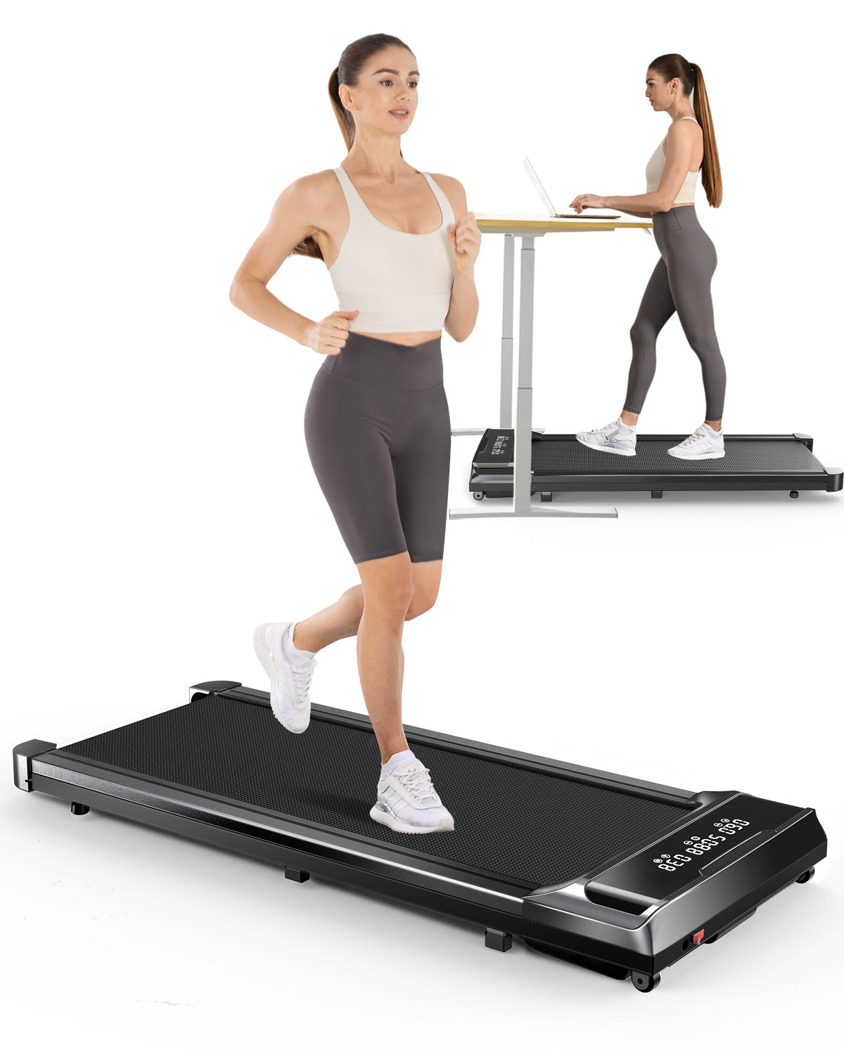 Walking Pad Treadmill, 2.5HP Brushless Motor Under Desk Treadmill, Portable Treadmill for Home Office Use, Super Large Display, Silver