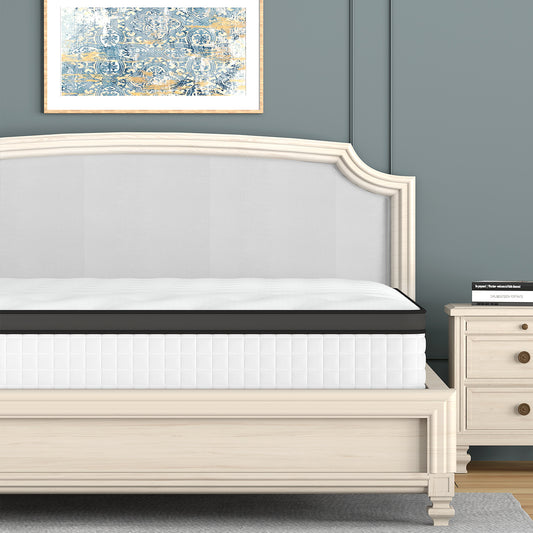 Doubleslee Queen Size Memory Foam Mattress, 12" Boxed Memory Foam Hybrid Spring with Motion Isolation and Pressure Relief - Black and White