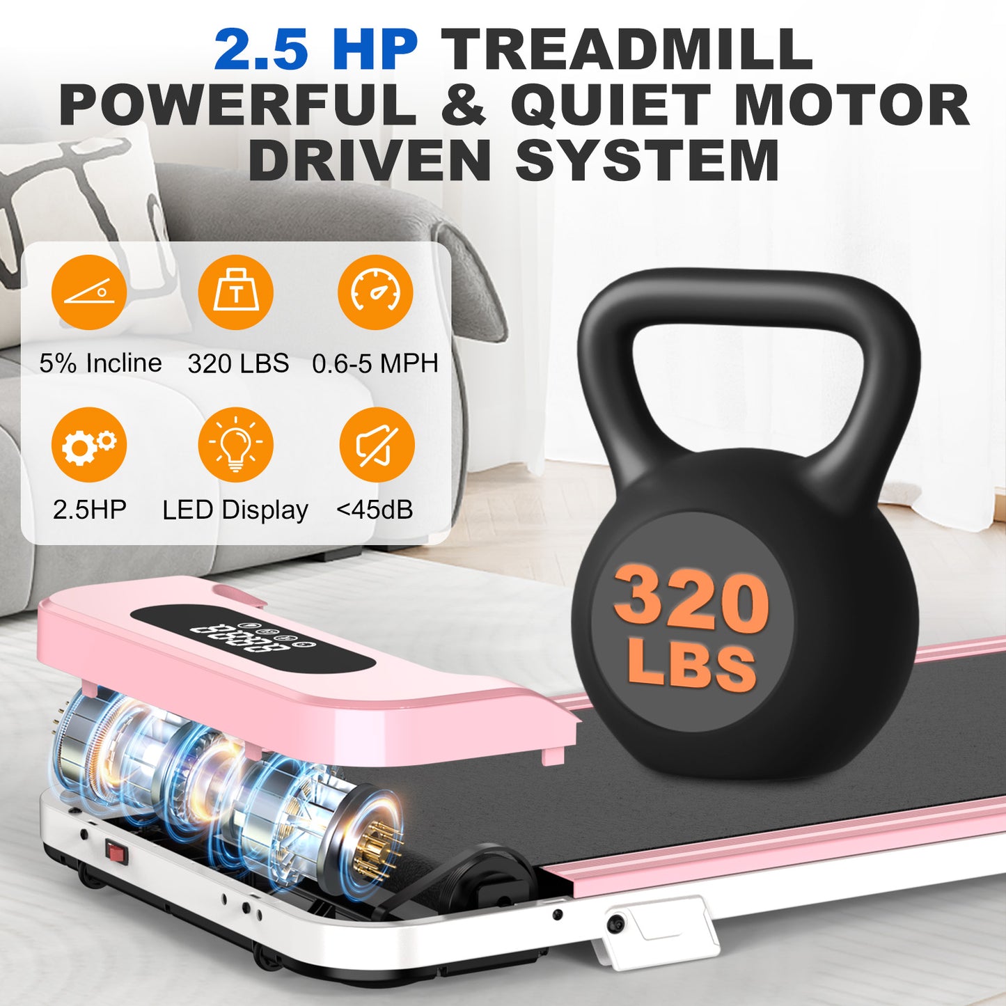 Incline Walking Pad, 3 in 1 Under Desk Treadmill with Ultra Quiet < 40dB, 2.5HP Portable Treadmill for Home Office, Wide Running Belt with 330LB Capacity