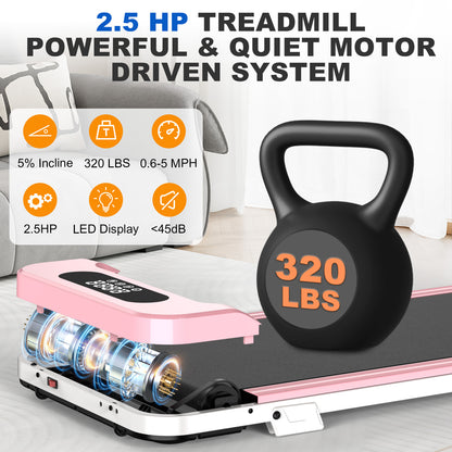 Incline Walking Pad, 3 in 1 Under Desk Treadmill with Ultra Quiet < 40dB, 2.5HP Portable Treadmill for Home Office, Wide Running Belt with 330LB Capacity