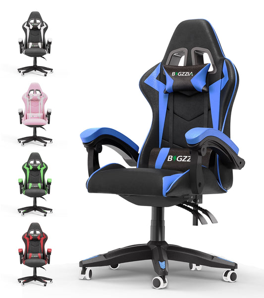 High Back Gaming Chair PU Leather Adjustable Headrest & Lumbar Support, Black & Pink