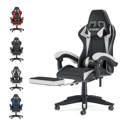 High Back Gaming Chair PU Leather Adjustable Headrest & Lumbar Support, Black & Pink