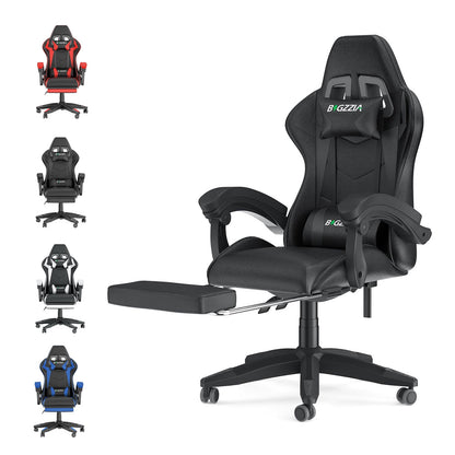 High Back Gaming Chair PU Leather Adjustable Headrest & Lumbar Support, Black & Pink