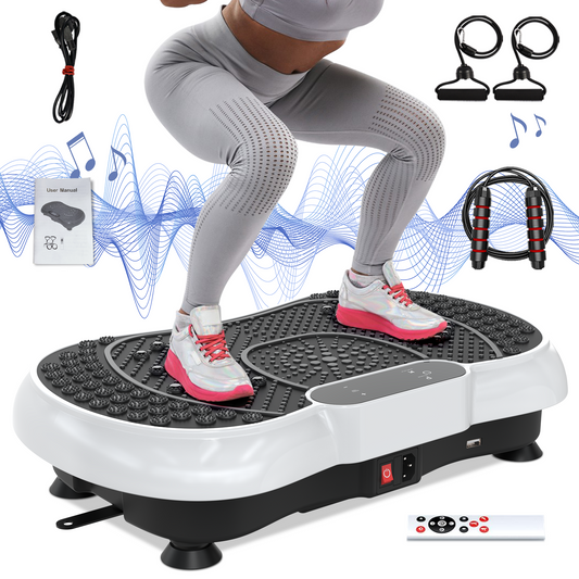 Vibration Plate Exercise Machine, Whole Body Workout Vibration Platform w/ 2 Resistance Bands Skipping Rope Bluetooth Speaker, Black