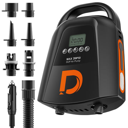 Dskeuzeew 20PSI Electric SUP Air Pump with 9000mAh Rechargeable Battery, Paddle Board Pump Intelligent Dual Stage Inflation, Auto-Off, Deflation, High Pressure Portable Air Pump for Inflatables