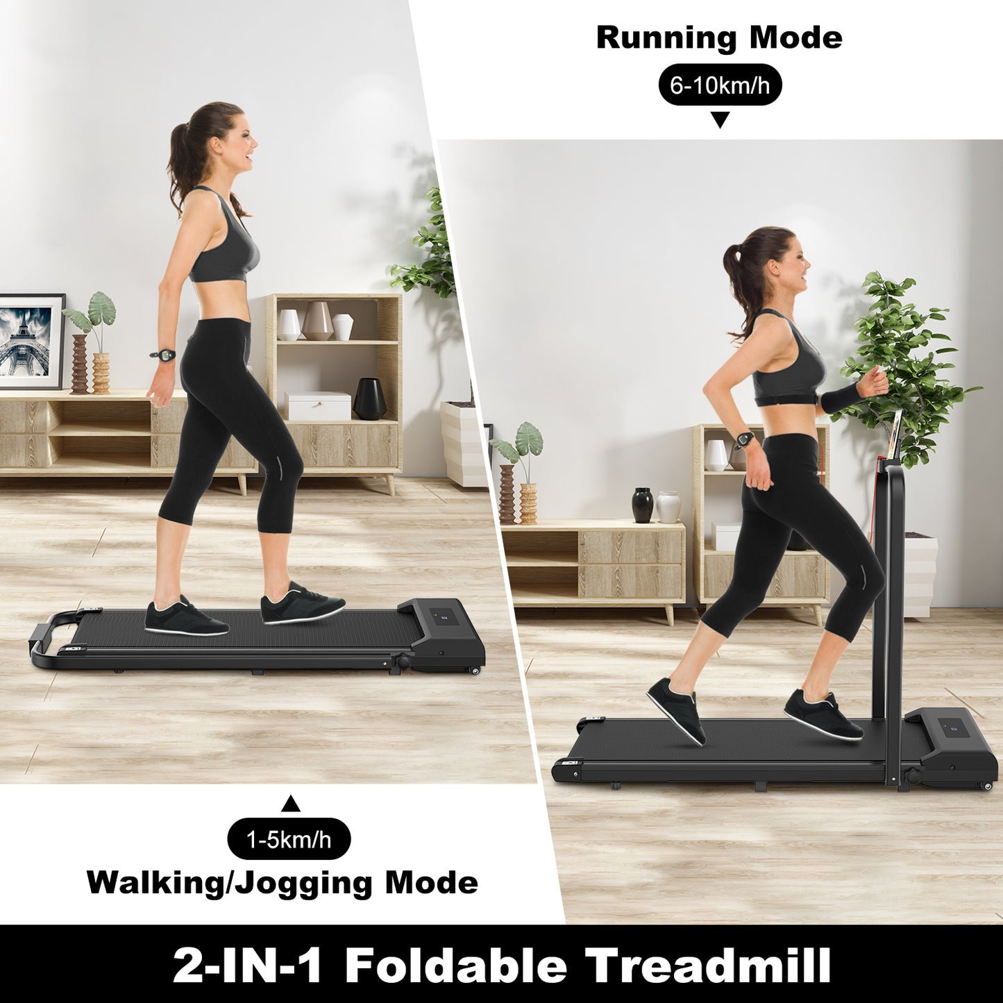 2 in 1 Folding Treadmill, Under Desk Treadmill with Phone/Tablet Holder, Powerful and Quiet Walking Jogging Running Treadmill with Remote Control for Home Office