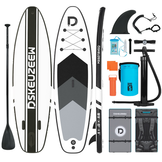 Inflatable Stand Up Paddle Board, 10.6'x32 x6 Extra Wide Ultra-Light (17lbs) SUP Paddleboard with Backpack, Floating Paddle, Dual Action Pump, Fins, Standing Paddle Boards for Youth Adults