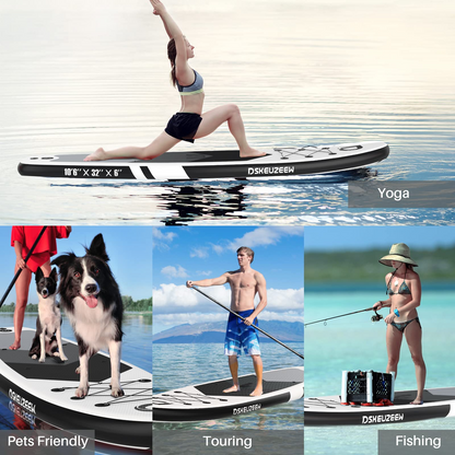 Inflatable Stand Up Paddle Board, 10.6'x32 x6 Extra Wide Ultra-Light (17lbs) SUP Paddleboard with Backpack, Floating Paddle, Dual Action Pump, Fins, Standing Paddle Boards for Youth Adults