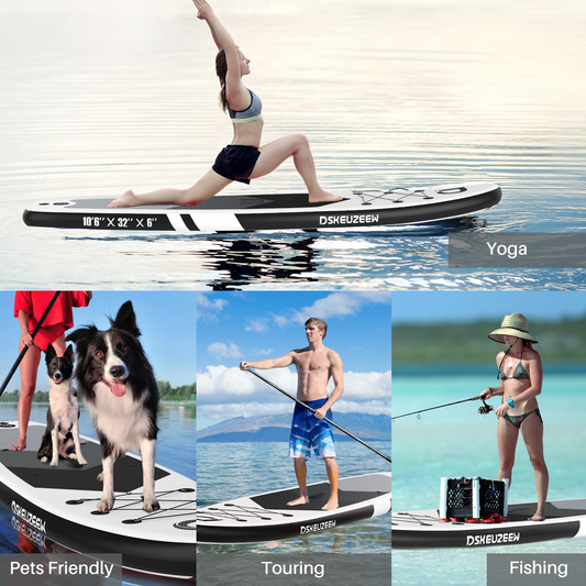 Inflatable Stand Up Paddle Board, 10.6'x32 x6 Extra Wide Ultra-Light (17lbs) SUP Paddleboard with Backpack, Floating Paddle, Dual Action Pump, Fins, Standing Paddle Boards for Youth Adults